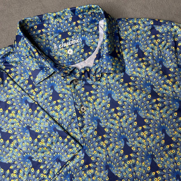 chubbies Other - Chubbies Polo Shirt Medium Blue Peacock Feather Print SS24CA1005H Short Sleeve